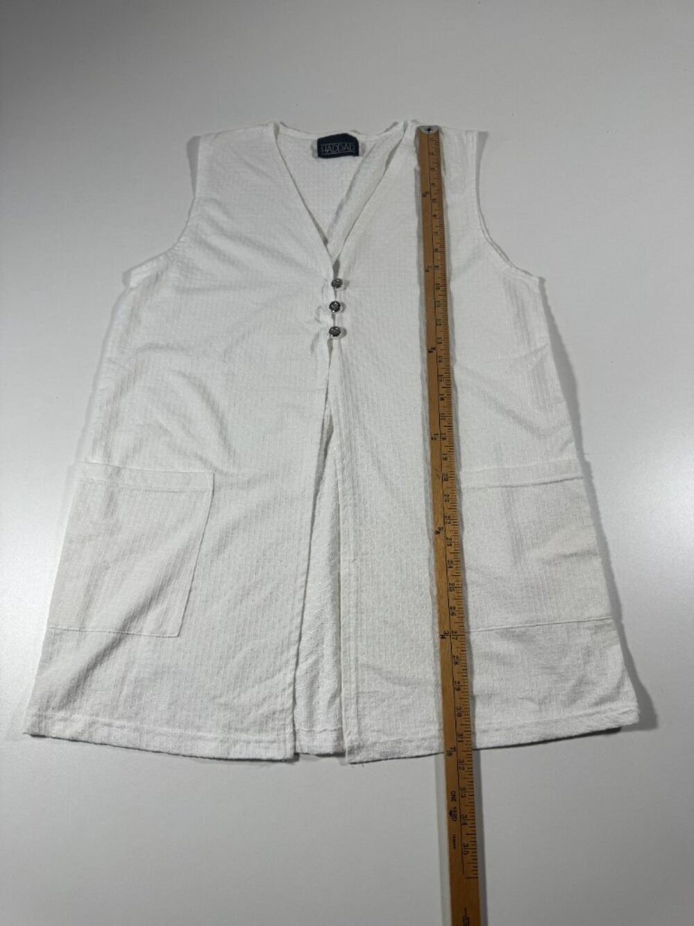 Vintage Haddad White Textured Swim Cover Up Tunic Beach Resort Sleeveless - Picture 4 of 9